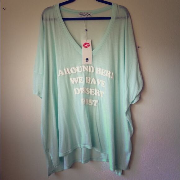 WILDFOX Womens Dessert First Oversized V-Neck Printed Aqua Tee Size XS - Picture 9 of 11